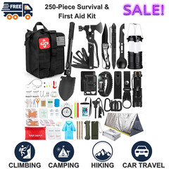 250 Pieces Survival And First Aid Kit, Molle Bag, Emergency Tent, Camping Gear