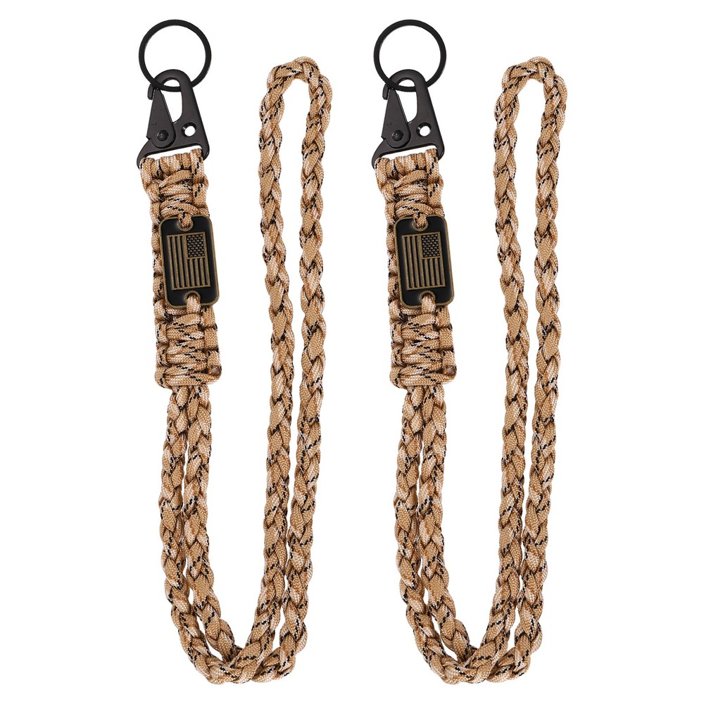 2Pcs Paracord Lanyard, Strong Lanyard with USA Flag, Desert Camouflage
