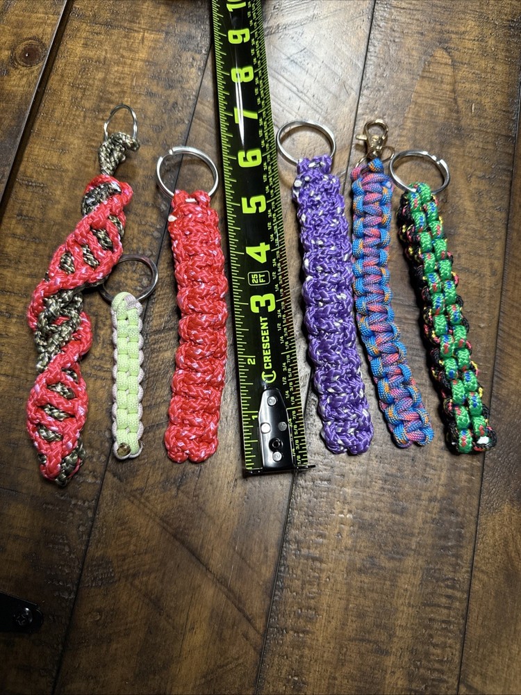 Multicolor Paracord Keychains Lot Of 6 Multi Weaves & Lengths
