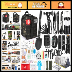 250Pcs Survival Gear Kit with Molle Bag & Emergency Tent – First Aid, Hiking, Ou
