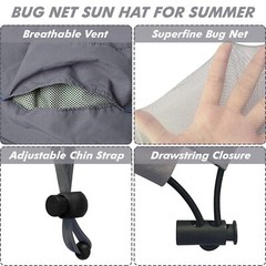 Unisex Mosquito Head Net Hat Wide Brim Boonie Bucket Hats Outdoor Safari Fishing