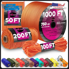 Teceum 50ft Type IV 750lb Paracord Rope – Royal Orange Polyester Utility Cord