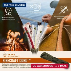 Texas Bushcraft Fire Starter – 3/8″ Thick Ferro Rod with Striker and Paracord