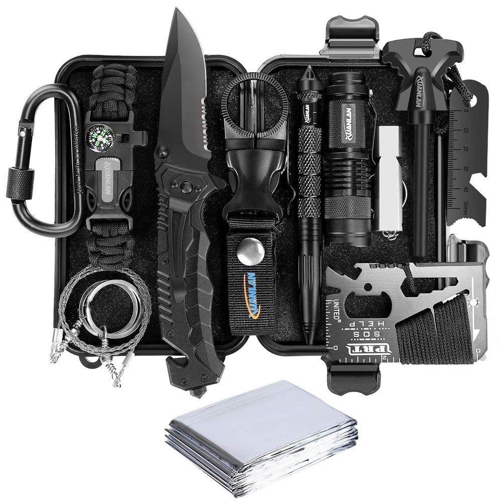 Emergency Survival Kit 13-in-1: Bracelet, Fire Starter, Whistle, Wood Cutter,…