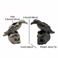 Raven Skull Brass Knife Bead Crow EDC DIY Paracord Woven Bracelet Lanyard Black