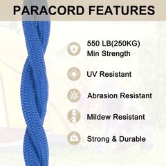 550 Paracord Rope 102ft, 4mm Thin Paracord Nylon Survival Cord Blue