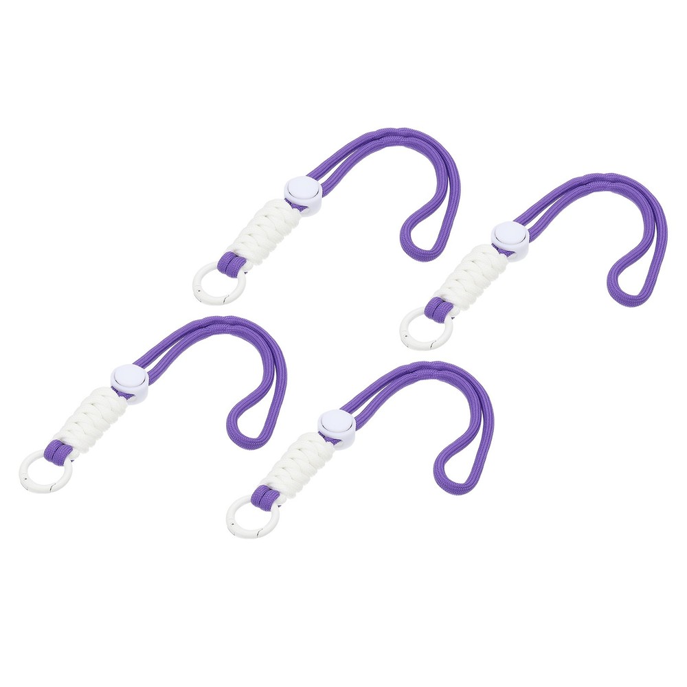4Pcs Paracord Lanyard Keychain with Spring Ring, Dark Purple, White