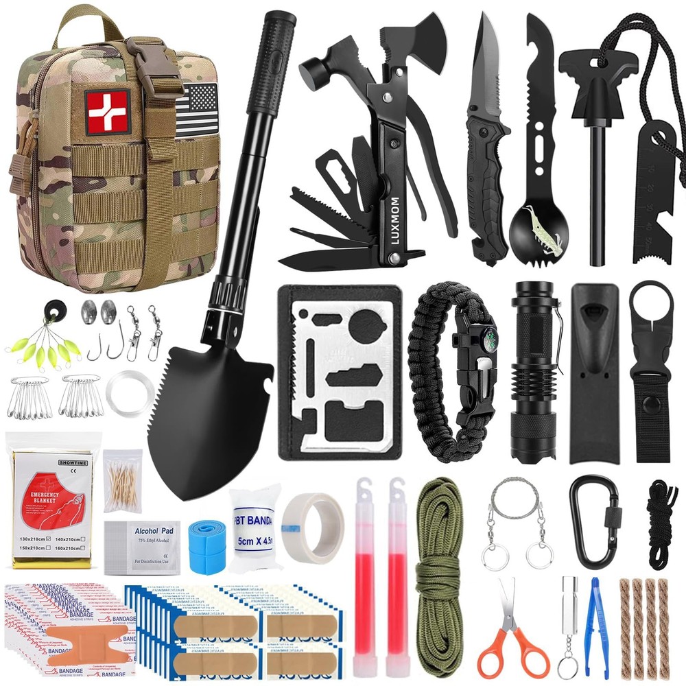 Emergency Survival Kit and First Aid Kit, 142Pcs Professional Survival Gear and