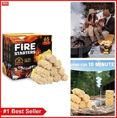 Natural Fire Starter Sticks 65 Pack Long Burn Time for Charcoal Grill Fireplace