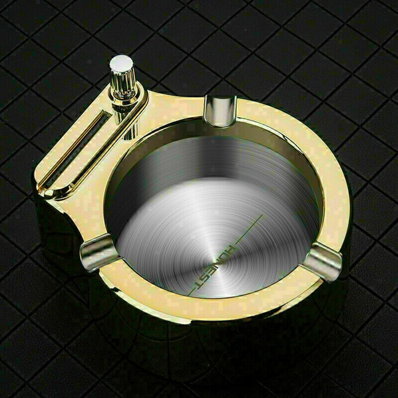 Retro Metal Ashtray Flint Kerosene Lighter Gadget Home Office Desktop Decoration