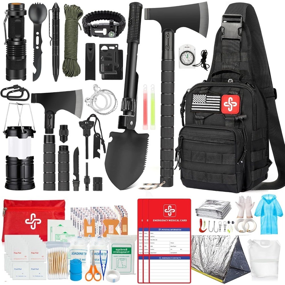 262Pcs Survival Gear and Supplies Kit with First Aid Pouch and Crossbody Bag