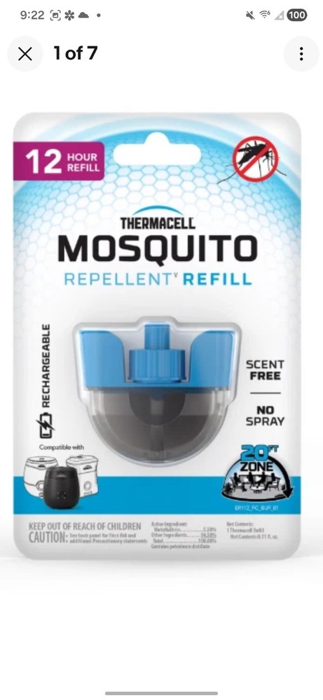 Thermacell ER112 12‑Hour Rechargeable Mosquito Refill 20ft Coverage