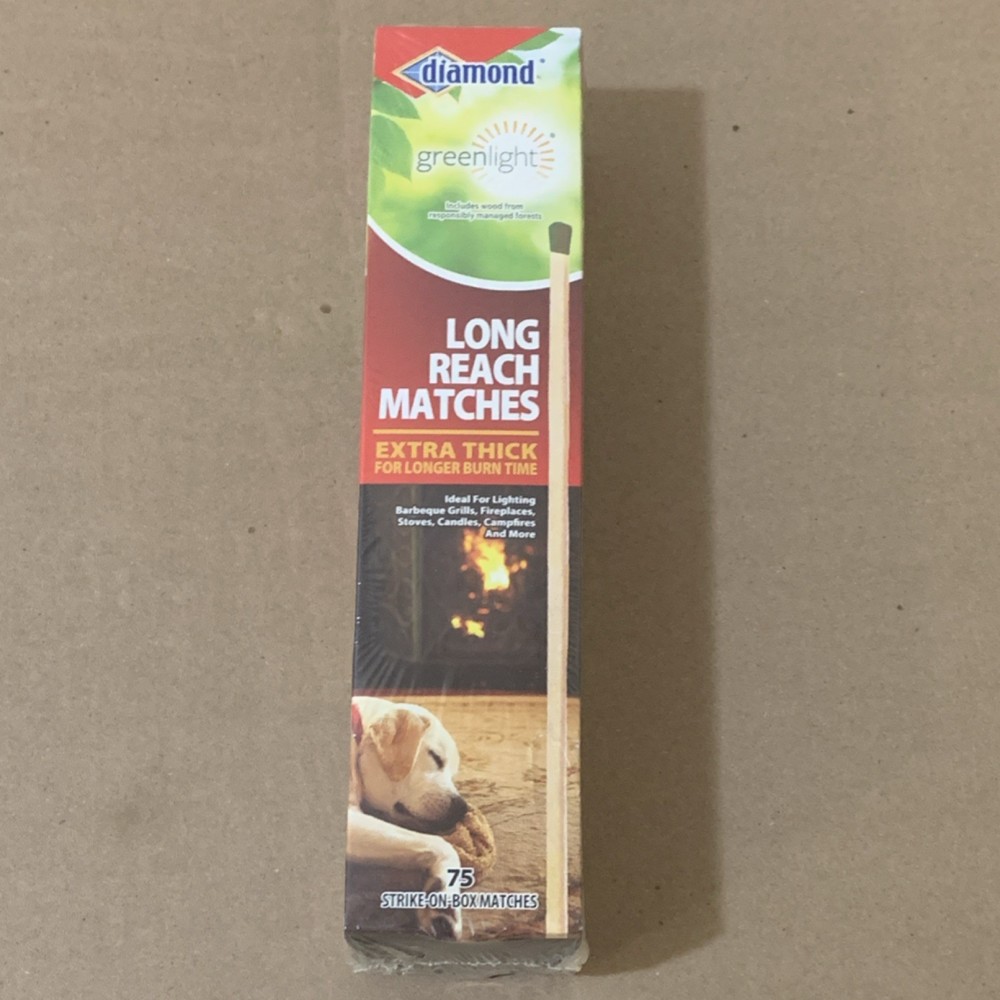 Diamond Extra Thick Long Reach Matches 75 Pack Longer Burn Time Strike-on-Box