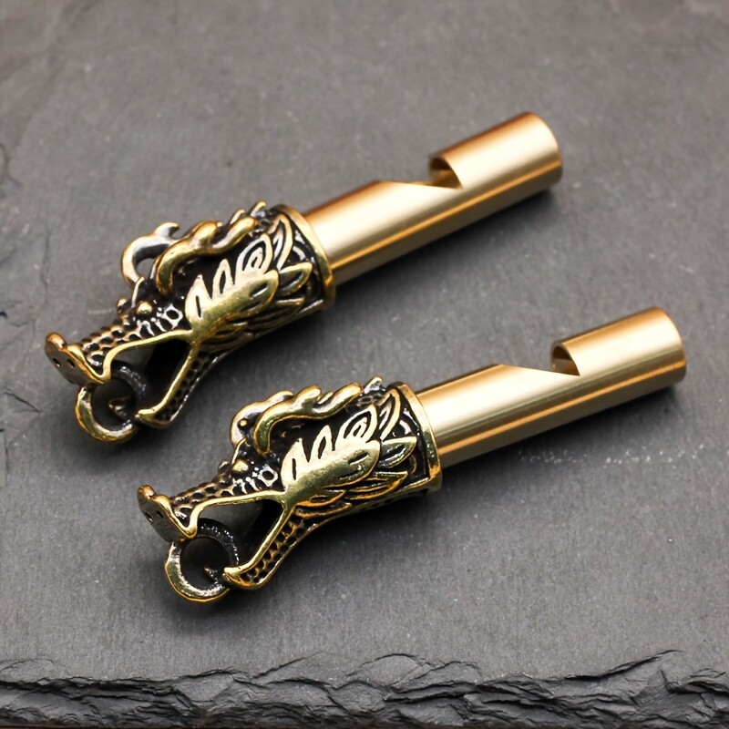 1X Brass Chinese Dragon Whistle Key Chain Pendant Outdoor Whistle Key Chain