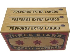 New Swedish Match Three Stars Extra Long Safety Matches 6 Packs of 45 Strike
