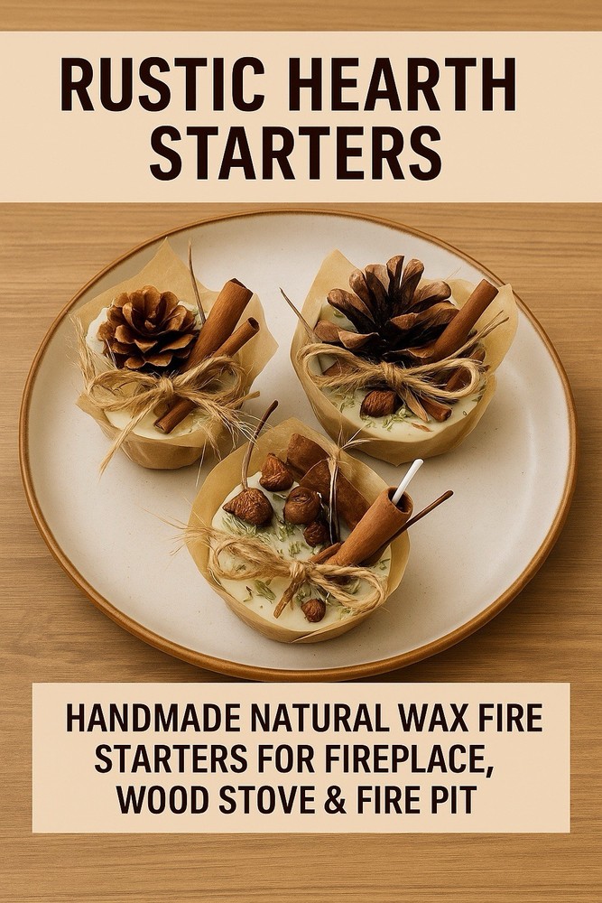 Rustic Hearth Starters Handmade Natural Wax for Fireplace, Wood Stove & Fire Pit