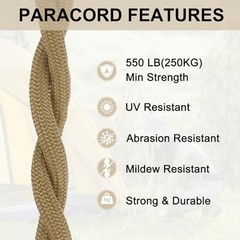 550 Paracord Rope 4mm Thin Paracord Nylon Cord 7-Strand Core 10ft Light Brown