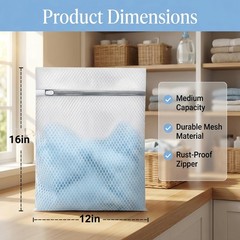 BOKUGE 3Pcs Laundry Bags Mesh Wash Bags, With Strong Zipper, 3-PACK, White