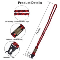 2 Pcs Heavy Duty Braided Paracord Lanyard Keychain with USA Flag, Parachute R…