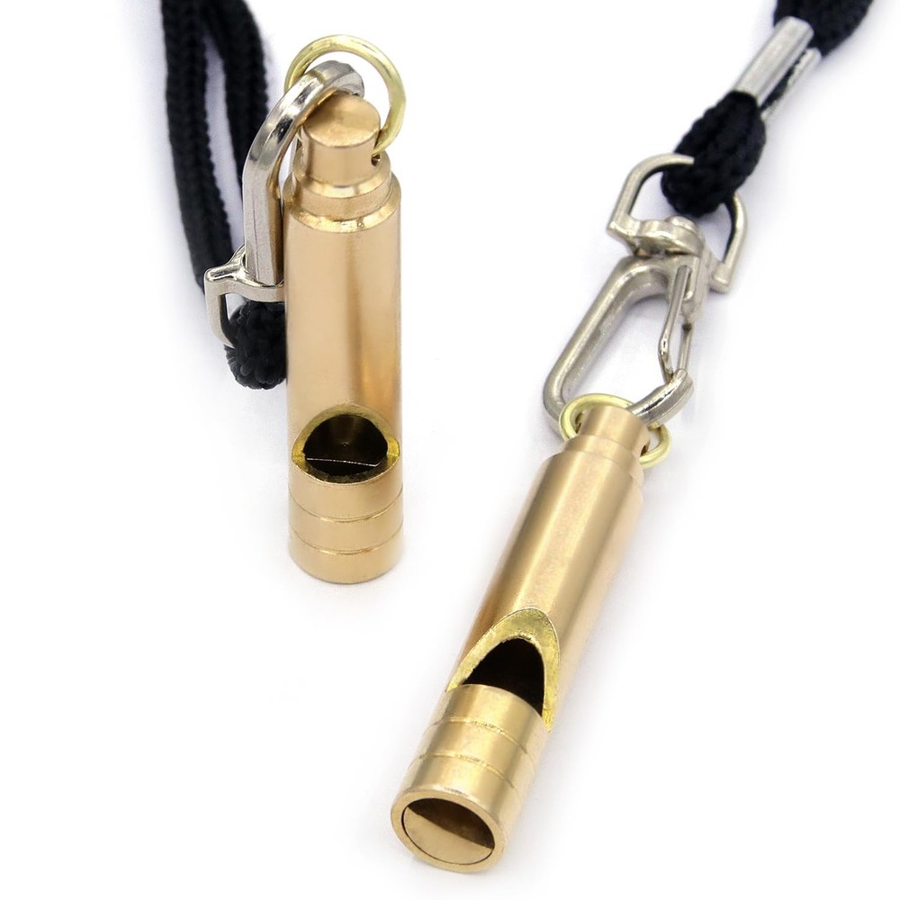 125dB Loud Brass Emergency Whistles Lanyard 2PCS Safety Keychain Hiking Camping