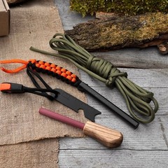Bushcraft Survival Kit with Ferro Rod Sharpener Paracord Camping Gear Sharky
