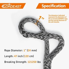 Synthetic Soft Shackle 1“ X 47” (121250 lbs Breaking Strength) Extra Large Long