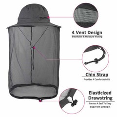Mosquito Head Net Hat Outdoor Bee Bug Mesh Protection Sun Cap For Hiking Fishing