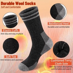 COOVAN Mens Merino Wool Crew Socks Thermal Warm Winter Medium-Large, 5-black