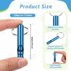 120 Pcs Emergency Whistle with Keychain, Multicolor Aluminum Survival Whistle