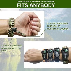 Paracord Survival Bracelet-Length Adjustable,Loud Whistle Emergency Compass
