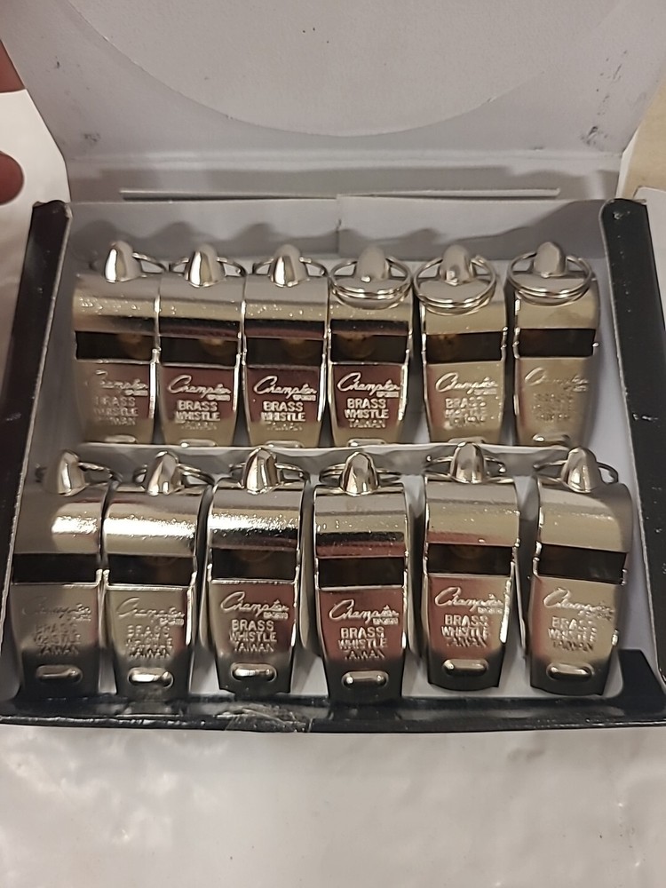 BOX Of 12 NEW HEAVY DUTY CHAMPION BRASS METAL REFEREE WHISTLE SILVER COLOR