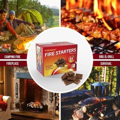 64 Pack Fire Starter Squares for Fireplace BBQ Camping Water-Resistant