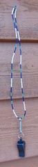 ATHLETIC BLACK PLASTIC WHISTLE ON NATIVE AMERICAN BEADED NECKLACE ~ 24″ LONG
