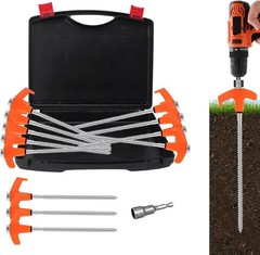 8″ Tent Stakes Heavy Duty 12 Pack, Screw in Stakes, Metal 12pcs, Orange