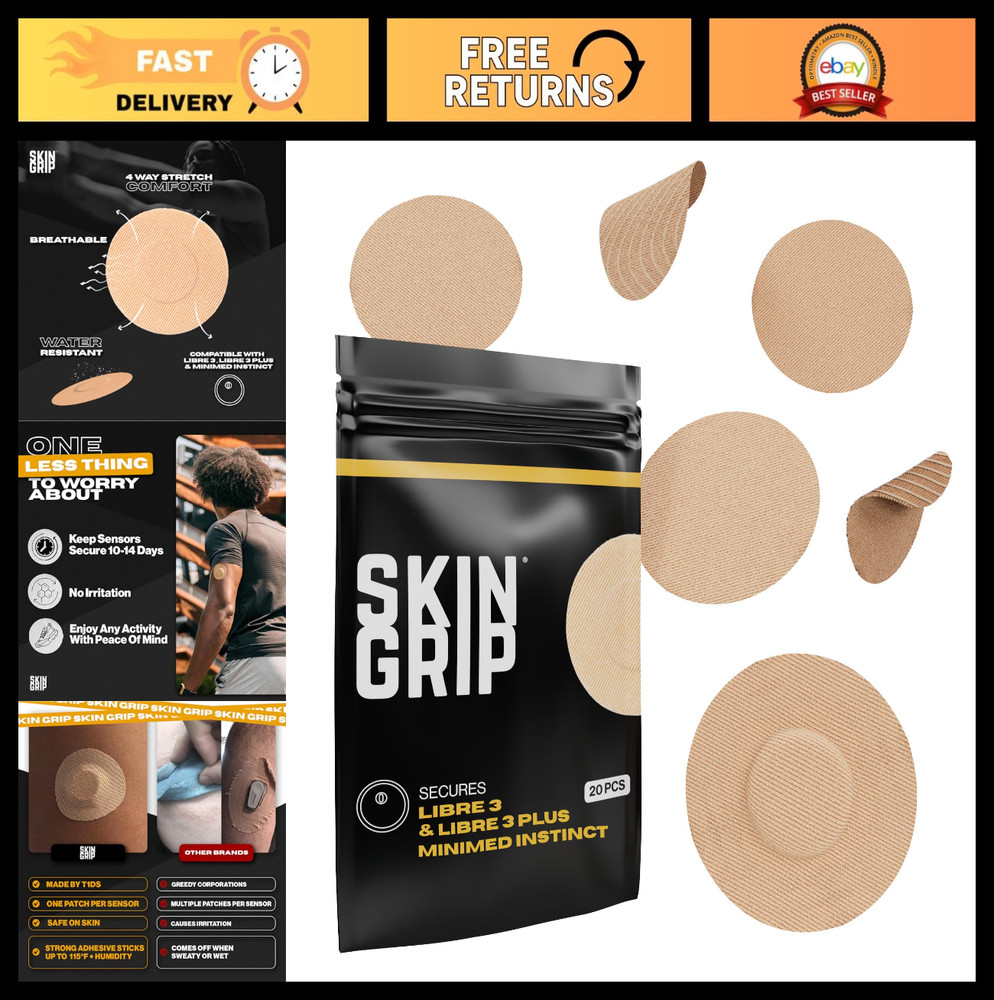 Waterproof Sweatproof Adhesive Patches for Freestyle Libre 3 – 20 Pack, Tan, Pre