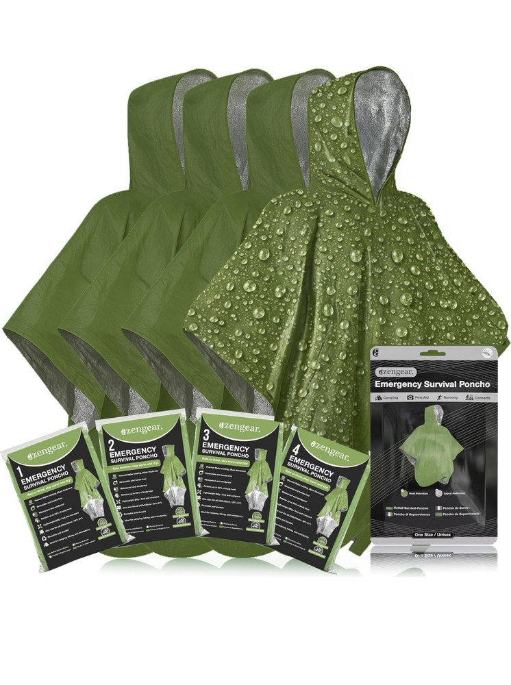 Emergency Survival Poncho 4 Pack ThermoMylar Foil Coating Blanket for Heat Ha…