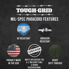 TOUGH-GRID 550 Paracord, Type III Mil-Spec Nylon Rope – 50 Ft Camo Green Tactica