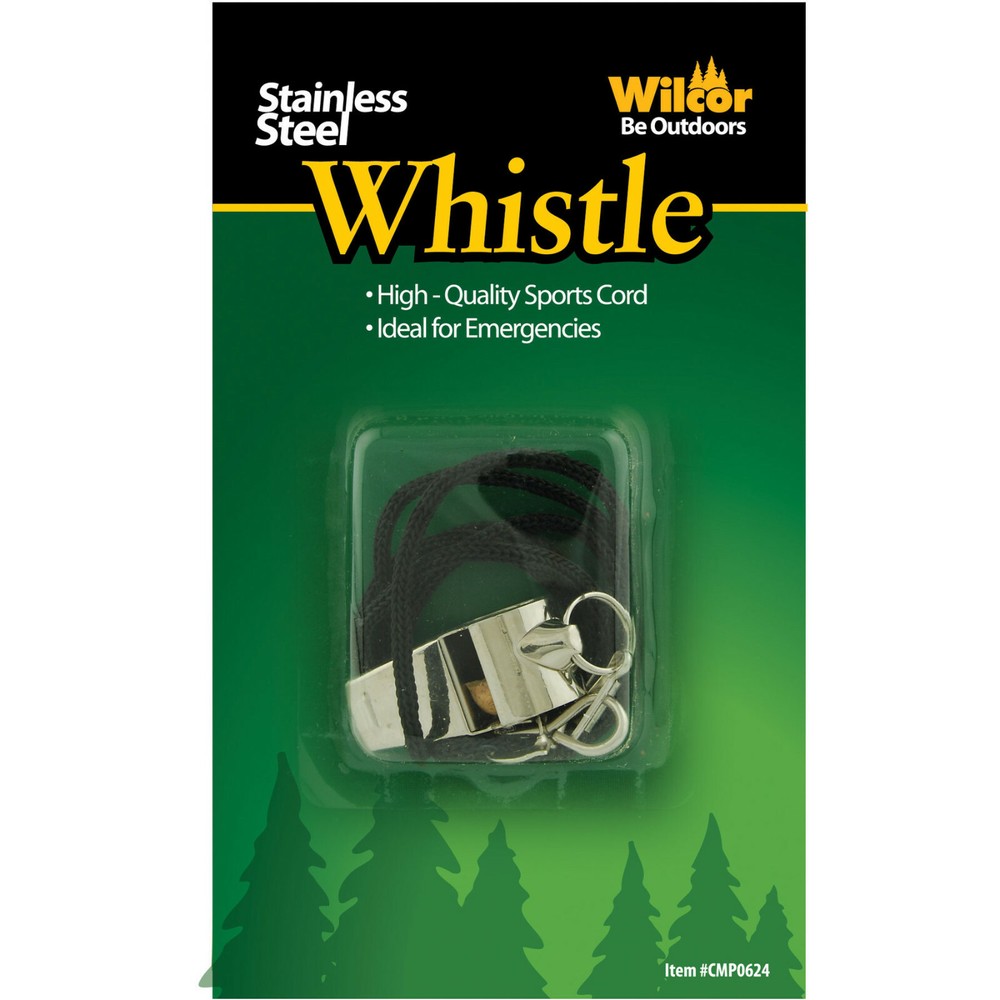 Stainless Steel Whistle w/ Cord Emergency Hiking Camping Safety Sports Gear