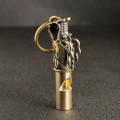 Retro Brass Dragon Head Emergency Whistle Outdoor Survival Safety KeyChain EDC