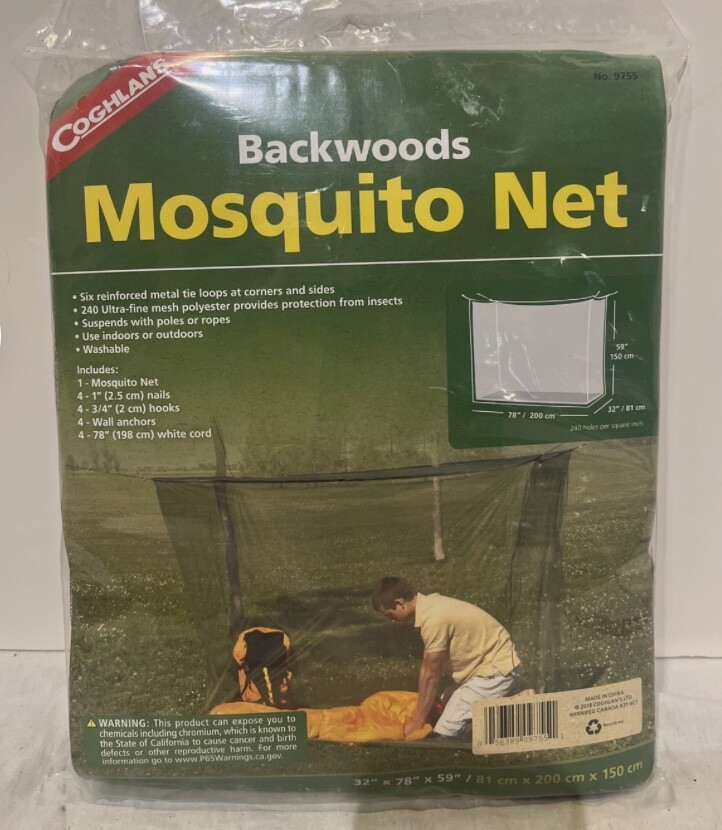 COGHLAN’S RECTANGULAR MOSQUITO NET FOR CAMPING 32″ X 78″ X 59″ # 9755 New