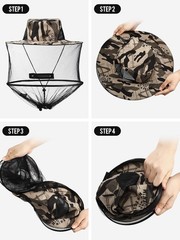 4 Pieces Mosquito Head Mesh Mosquito Cap Net Hat Face Cover with Zipper Foldable