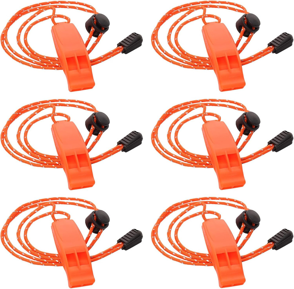 Survival Whistles 6 Pack Loud Emergency Safety Reflective Lanyard Camping Boat