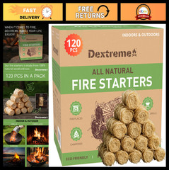 Natural Fire Starters (120 PCS) – All-Weather, Odorless, Non-Toxic for Campfire,