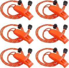 6PCS Safety Survival Whistles with Adjustable Reflective Lanyard Black