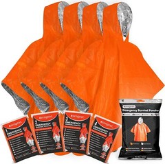 Emergency Survival Poncho (4pc) Thermal Mylar Foil Coating Blanket for Heat Rete