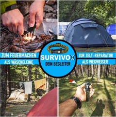 SURVIVOX Survival Bracelet Compass Whistle Fire Starter Outdoor Paracord 5in1
