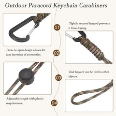 Paracord Keychain Carabiners, 11″ D Anti-Loss & Camouflage-Fitting for (Outdoor)