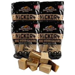 Bear Mountain BBQ Hickory BBQ Wood Chunks for Grilling, 4 lb Bag-Pack of 4