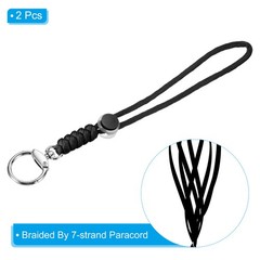 Paracord Lanyard with Closure 9″, 2pcs Wrist Keychain Lanyard, Black