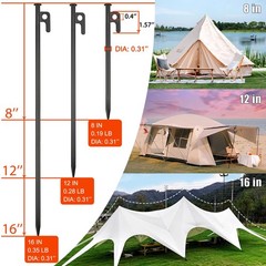 8 Pack Tent Stakes Heavy Duty Metal Pegs for Camping Steel 8 IN, Black